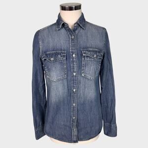 J. Crew Womens Size 2 Snap Front Blue Chambray Shirt 100% Cotton